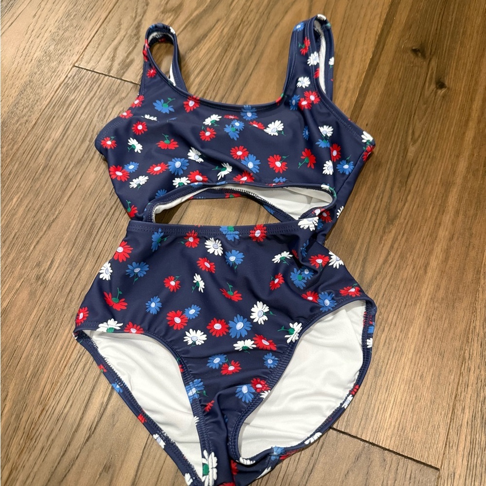 Old Navy Girls Navy Floral Cut-Out One-Piece Swimsuit Size S (6-7)